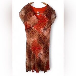 American Vintage Silky red Paisley Wrap Dress estimated size M see measurements